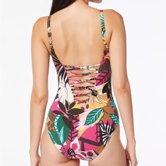 BLEU BY ROD BEATTIE  Lace-Up Over-the-Shoulder Swimsuit Jungle Book Floral 14 - Picture 5 of 15